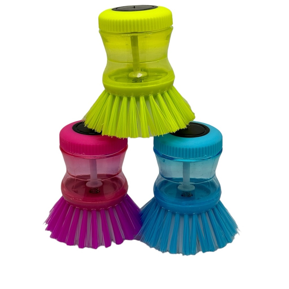 Set of three multipurpose brush with soap dispenser